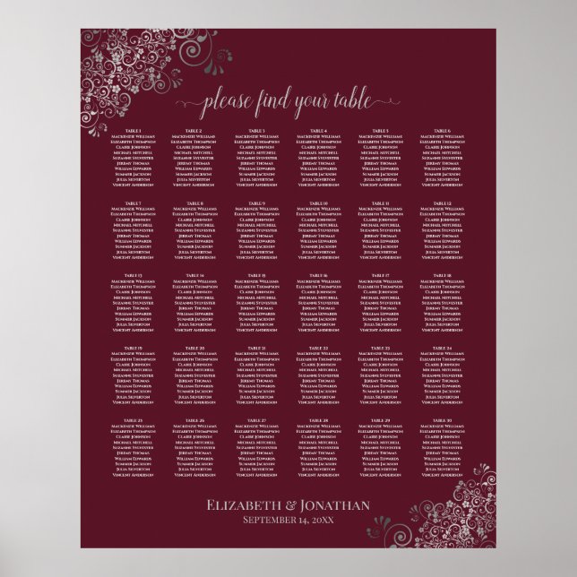Póster Plata sobre la tabla de asientos de los Bodas de m (Frente)