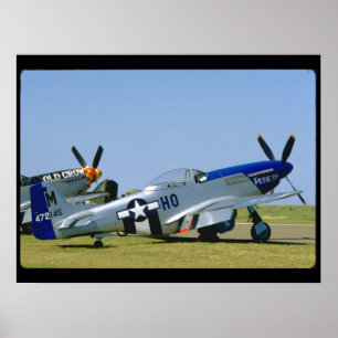 Póster Plata y azul, P51 mustango, aviones de Side_WWII