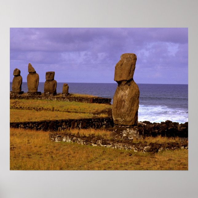 Póster Plataforma Tahai Estatua Moai resume Pascua (Frente)