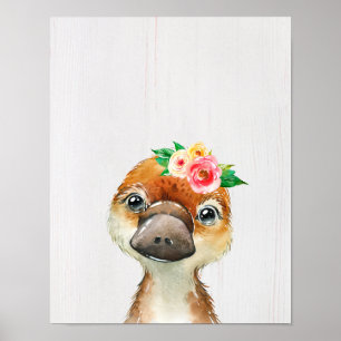 Póster Plátano Australiano de Bebé Floral Acuarela Animal