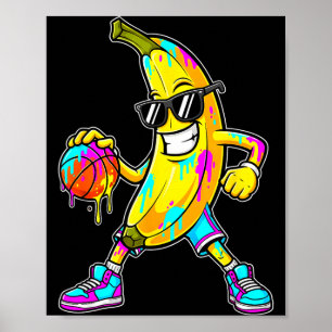 Póster Plátano divertido baloncesto goteo niños jóvenes c