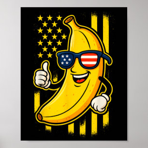 Póster Plátano Patriótico Divertido Gafas de Sol Bandera