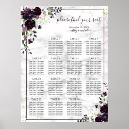 Póster Plátano Purple Gold Floral Marble Boda
