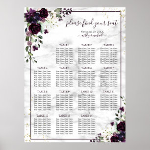 Póster Plátano Purple Gold Floral Marble Boda