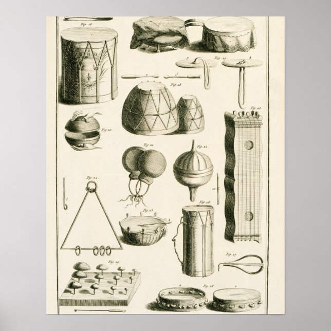 Póster Plate II: Ancient and modern percussion instrument (Frente)
