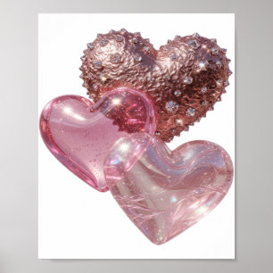 Póster Plateado Brillante TRES CORAZONES