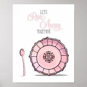 Póster Plato y Cuchara Vayámonos Juntos Cocina Rosa