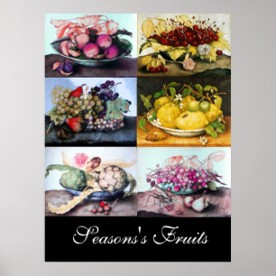 Póster Platos de Frutas /Cerezas,Limonones,Uvas,Alcachofa