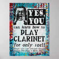 Play Clarinet Poster - Funny Anuncio de época