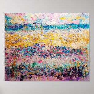 Póster Playa abstracta rosa y azul