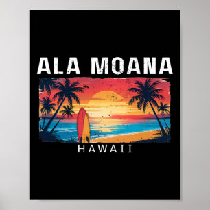 Póster Playa Ala Moana Hawái Hombres Mujeres Surf _1