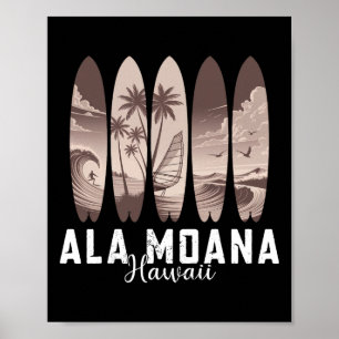 Póster Playa Ala Moana Hawái Hombres Mujeres Surfing Tabl