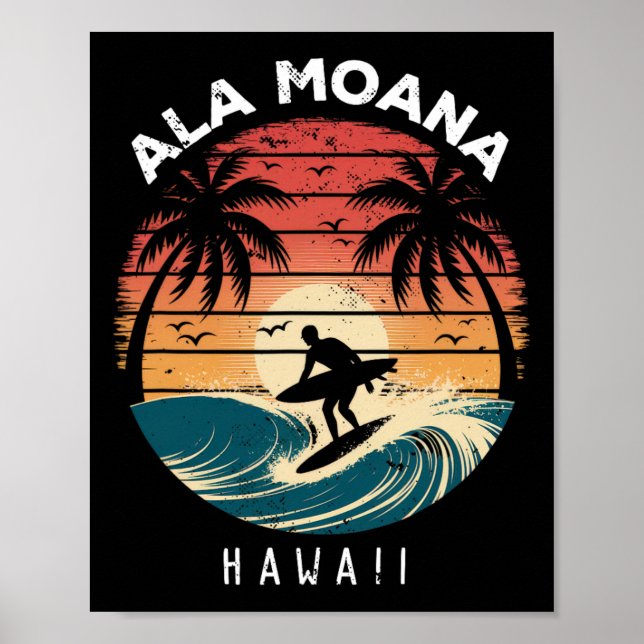 Póster Playa Ala Moana Hawái Surfboard Olas Playa  (Frente)