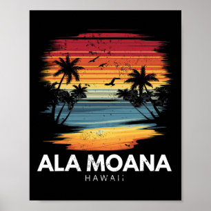 Póster Playa Ala Moana Hawái Surfboard Surfing Vintage
