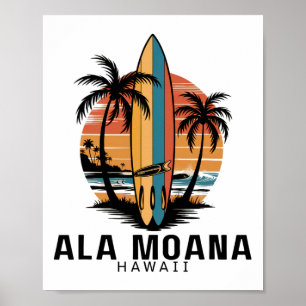 Póster Playa Ala Moana Hawái Surfing Surfista _1