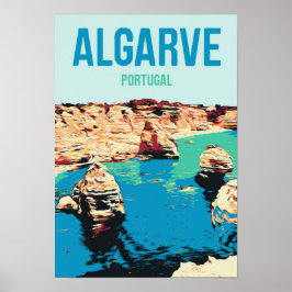 Póster Playa Algarve Marinha Portugal Viaje vintage Post