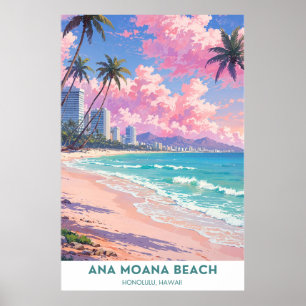Póster Playa Ana Moana, Hermosa Honolulu, Playa Hwaii