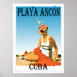 Póster Playa Ancon Cuba Vintage 1920