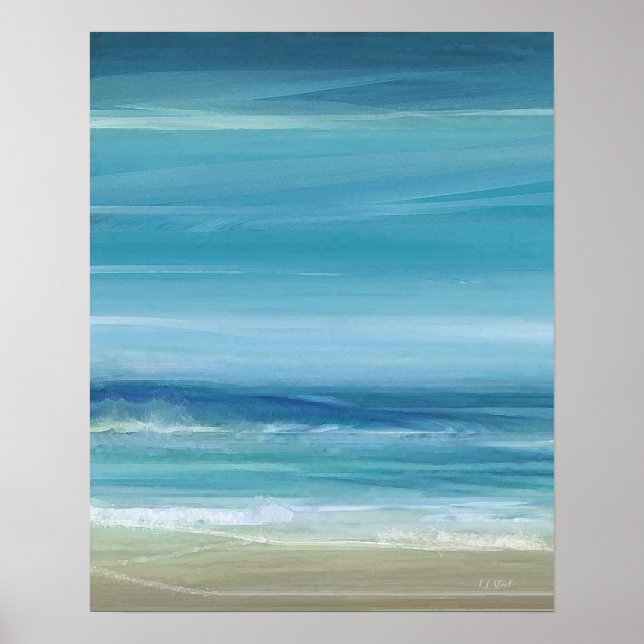Póster Playa azul del mar | Acuarela abstracta de olas oc (Frente)