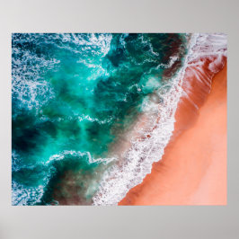 Póster Playa Azul oleada de océano