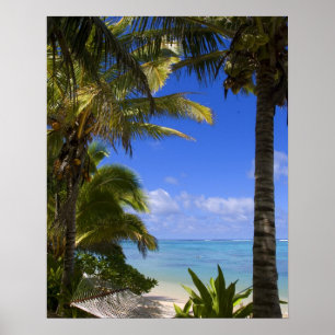 Póster Playa bordeada de palmeras Islas Cook 2