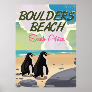 Póster playa boulders Sudáfrica cartel de viaje de dibujo