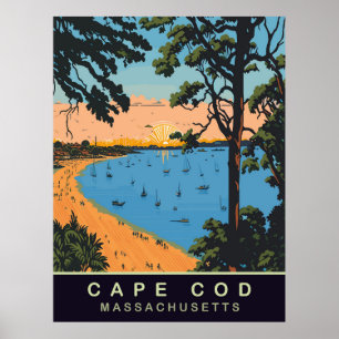 Póster Playa Cape Cod, Massachusetts, Viajes Antiguos
