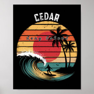 Póster Playa Cedar Beach Long Island Surfing