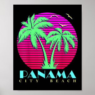 Póster Playa Ciudad de Panamá Palmeras de los 80 Atardece