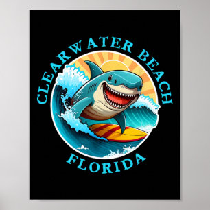 Póster Playa Clearwater Florida Feliz Surf Shark Souve