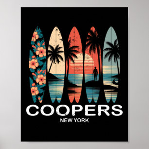 Póster Playa Coopers Nueva York Surfboard Surfing Retro _