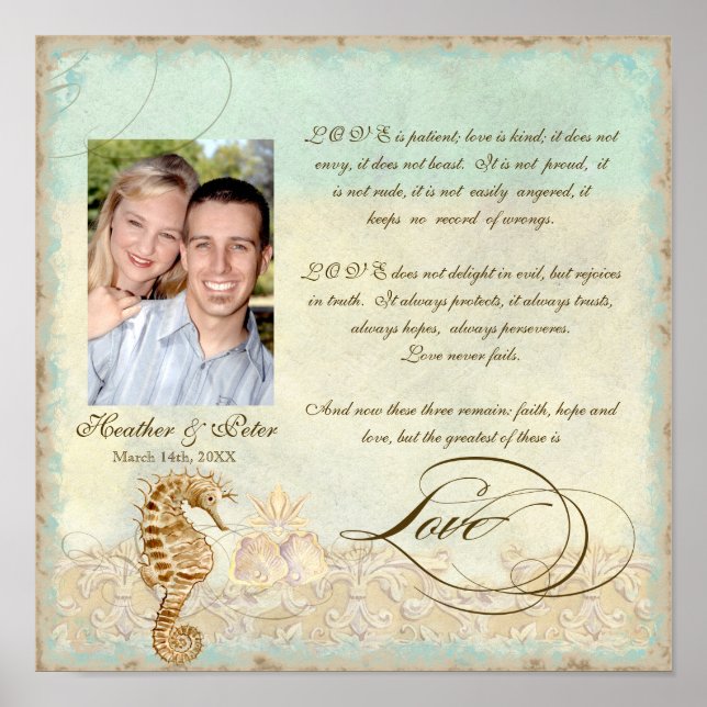 Póster Playa costera de Caballo de Mar - Boda personaliza (Frente)