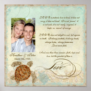 Póster Playa costera de tortuga marina - Boda personaliza