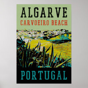 Póster Playa de Algarve Carvoeiro Portugal Viaje vintage