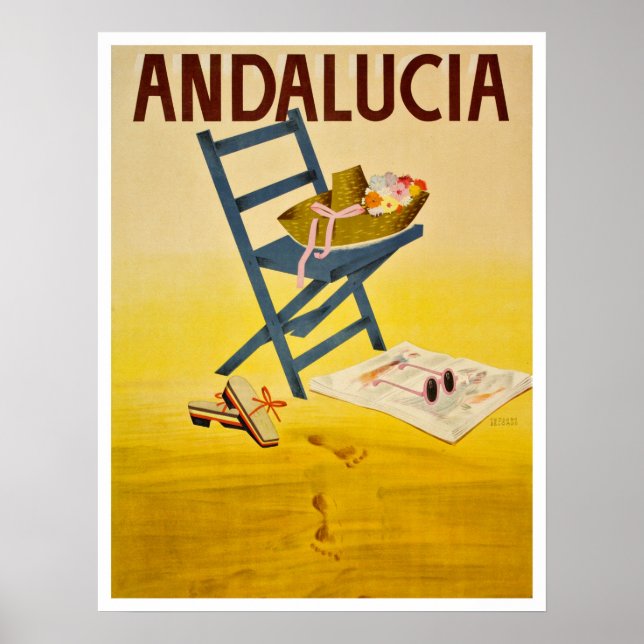 Póster Playa de Andalucía, España, gorra de verano en sil (Frente)