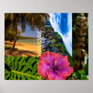 Póster Playa de Anini, collage del Hawaiian de Kauai
