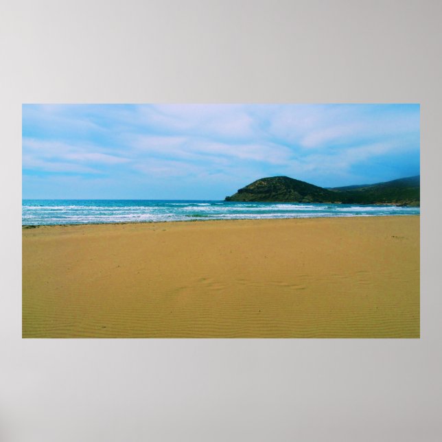 Póster Playa de arena con POSTER de isla y mar (Frente)