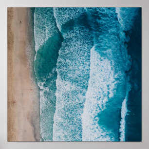Póster Playa de arena de las olas del océano azul