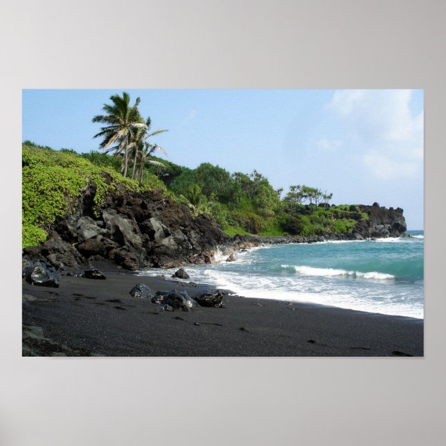 Póster Playa de arena negra volcánica en el poster de Haw (Frente)