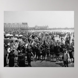 Póster Playa de Atlantic City, 1910. Foto vintage