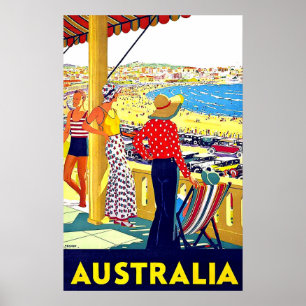 Póster Playa de Australia, visión, gente en la terraza,