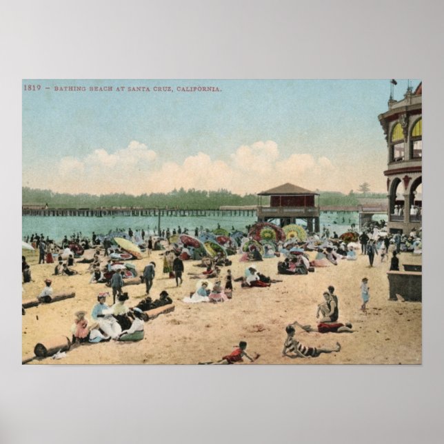 Póster Playa de baño, Santa Cruz CA Vintage (Frente)
