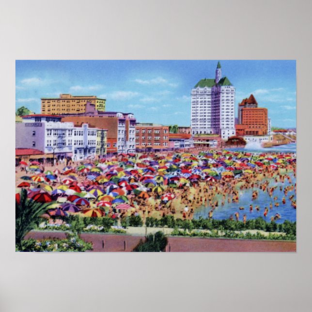 Póster Playa de baños de Long Beach California (Frente)