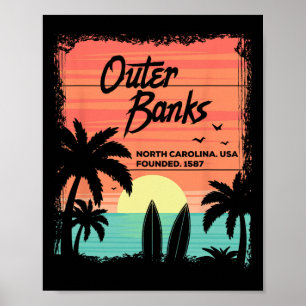 Póster Playa de Carolina del Norte Surfing Amanecer Nc Ob