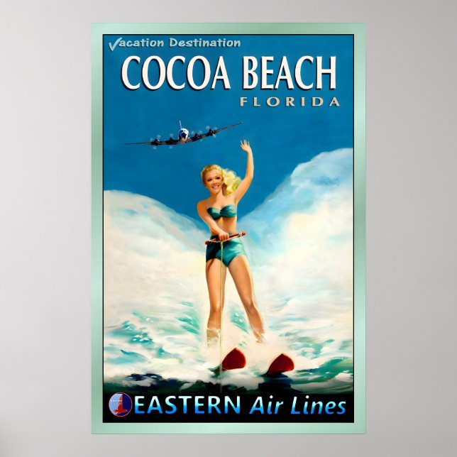Póster PLAYA DE COCOA Florida Eastern Air Lines Viaje (Frente)