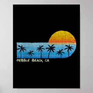 Póster Playa de guijarros vintage, palmeras de ca y amp;