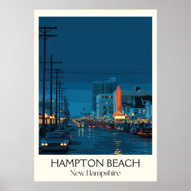 Póster Playa de Hampton Nueva Hampshire Noche (Frente)
