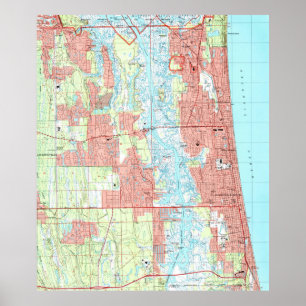 Póster Playa de Jacksonville y mapa atlántico de la