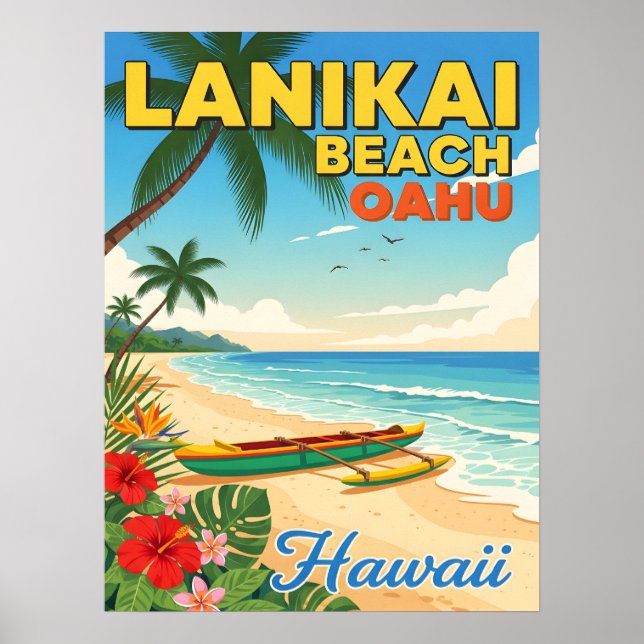 Póster Playa de Lanikai, Hawái - Canoa tropical (Frente)