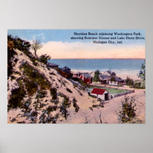 Póster Playa de Michigan City Indiana Sheridan, alrededor